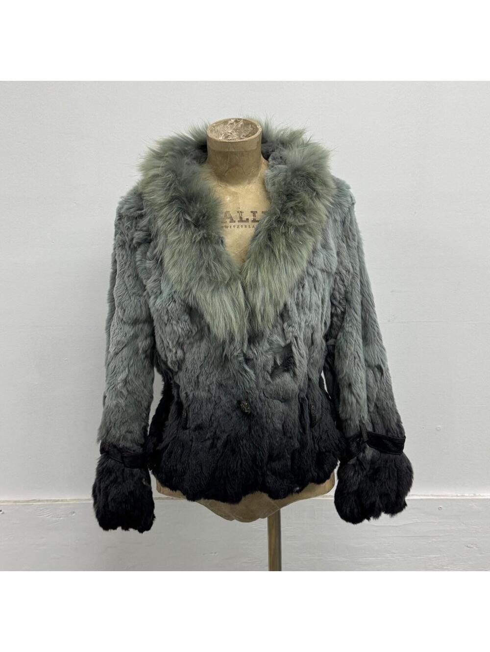Vintage Y2K Gradient Grey Black Rabbit & Fox Fur Jacket